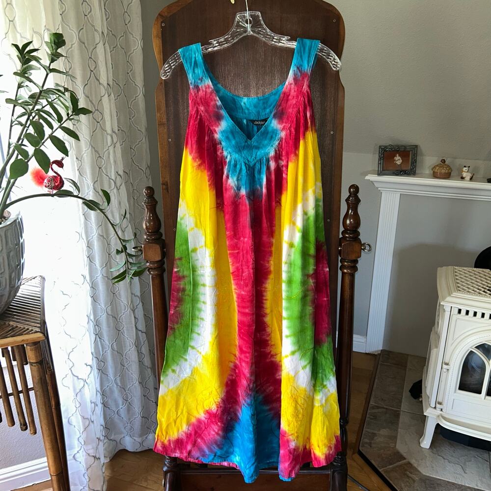 Jackpot Cotton Dress Pockets Oversized tie dye Embroidered Boho Fairy OS